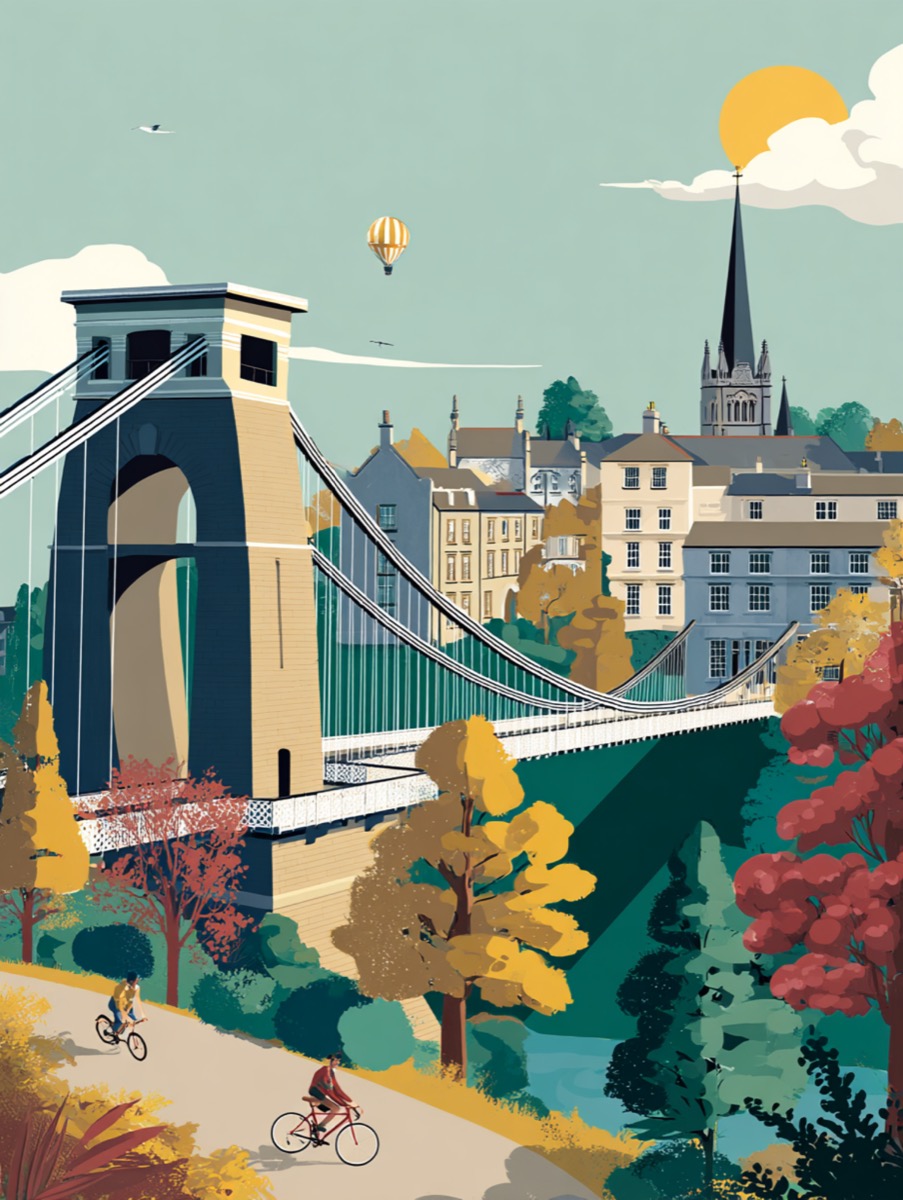 Illustrated view of Clifton Suspension Bridge in Bristol